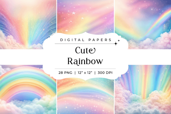 Download Pastel Cute Rainbow Digital Paper Pack - Cut Collection