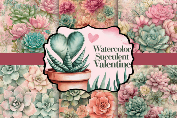 Download Watercolor Succulent Valentine - Premium Bundle