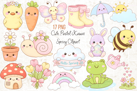 Download Cute Pastel Kawaii Spring Clipart PNG - Cut Collection