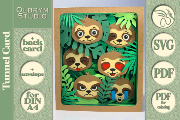 Download Sloths Emoji Tunnel Card 3D SVG - Premium Resources